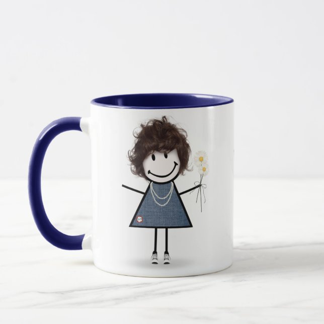 Strichmännchen Girl with Daisis and Quote Tasse (Links)