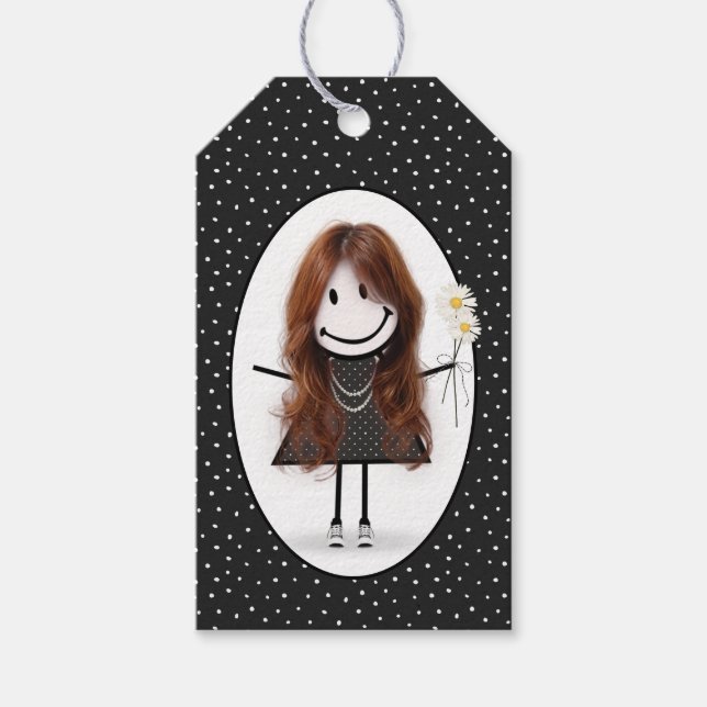 Strichmännchen Girl with Daisis Geschenkanhänger (Vorderseite)