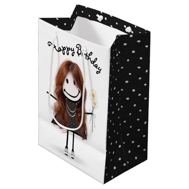 Strichmännchen Girl with Daisis Mittlere Geschenktüte (Vorderseite Schrägansicht)