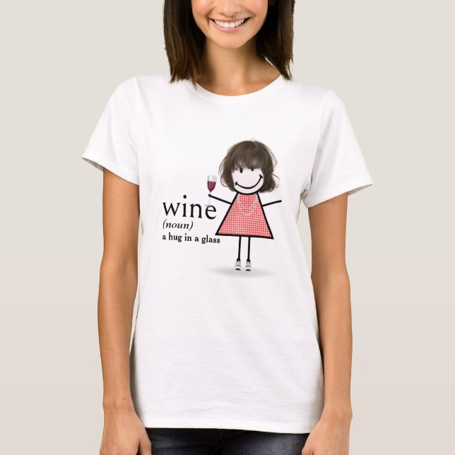 Strichmännchen Girl with Red Wine Glass T-Shirt (Vorderseite)