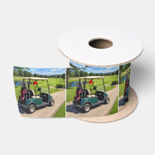 Strichmännchen-Golfer in einem Golfwagen Satinband