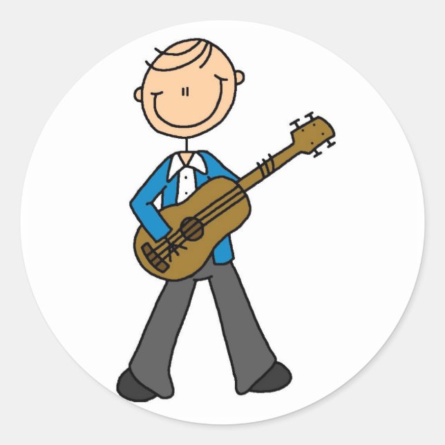 Strichmännchen Guitar Player Tshirts und Geschenke Runder Aufkleber (Vorderseite)