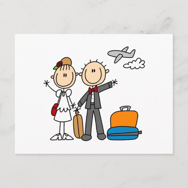 Strichmännchen Hochzeit Flitterwochen T - Shirt un Postkarte (Vorderseite)