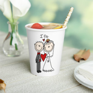 Strichmännchen Hochzeit und Hochzeit Pappbecher