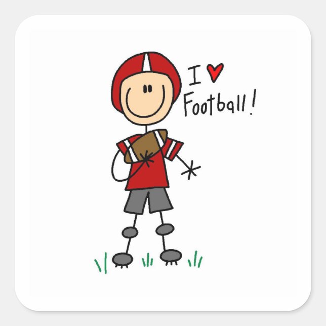 Strichmännchen I Liebe Fußball T - Shirt und Gesch Quadratischer Aufkleber (Vorderseite)