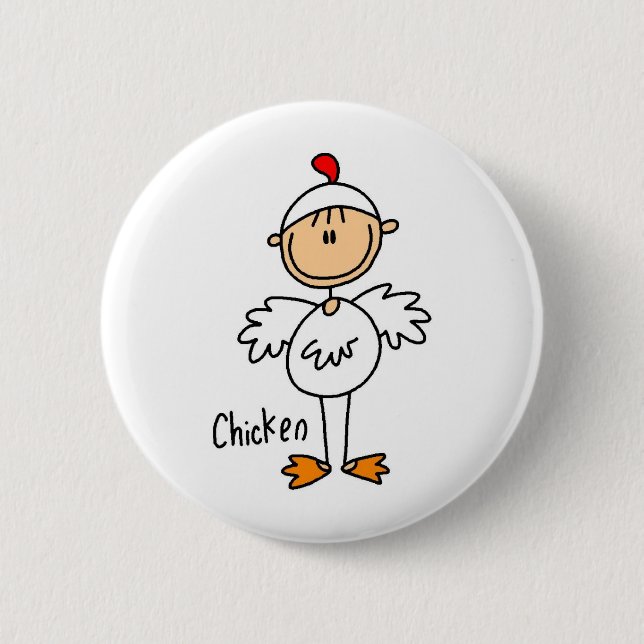 Strichmännchen im Huhn-Anzugs-Knopf Button (Vorderseite)