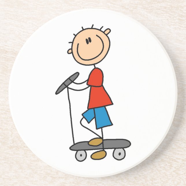Strichmännchen-Junge auf Scooter Getränkeuntersetzer (Vorne)