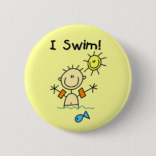 Strichmännchen-Junge ich schwimme Button