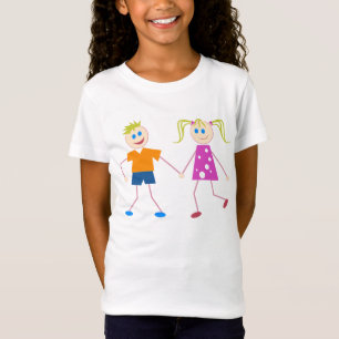 Strichmännchen-Junge u. Mädchen T-Shirt