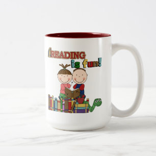 Strichmännchen Kids Reading ist Spaß Zweifarbige Tasse