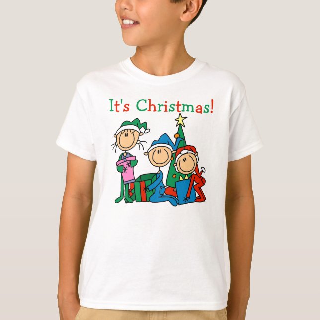 Strichmännchen-Kinder ist es WeihnachtsT - Shirt (Vorderseite)