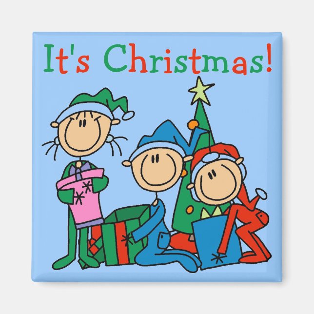 Strichmännchen Kinder Weihnachtsgeschenke und Gesc Magnet (Vorne)