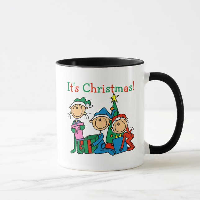Strichmännchen Kinder Weihnachtsgeschenke und Gesc Tasse (Rechts)