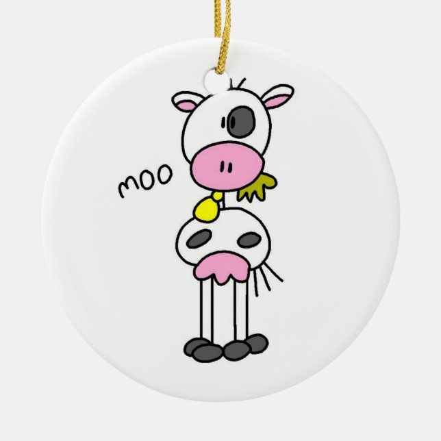 Strichmännchen Kuh T - Shirt und GIfts Keramikornament (Vorne)