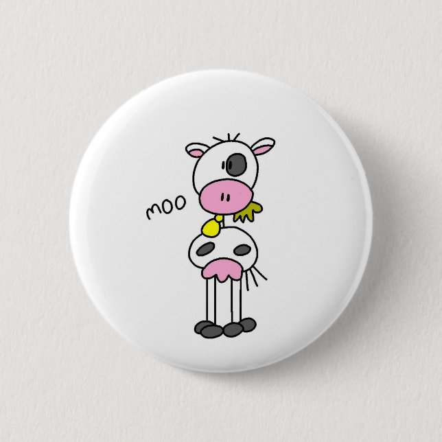 Strichmännchen-Kuh-T-Shirts und Geschenke Button (Vorderseite)