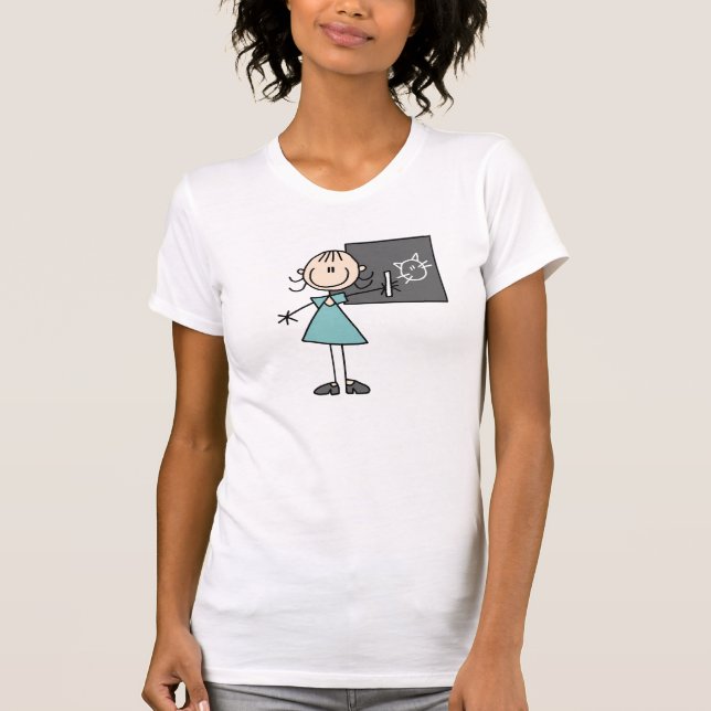 Strichmännchen-Mädchen am Kreide-Brett-T - Shirt (Vorderseite)