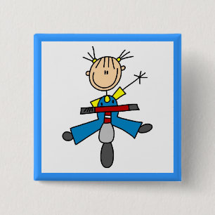 Strichmännchen-Mädchen fährt Roller Button