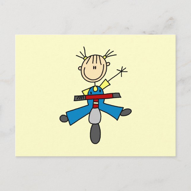 Strichmännchen-Mädchen fährt Roller Postkarte (Vorderseite)