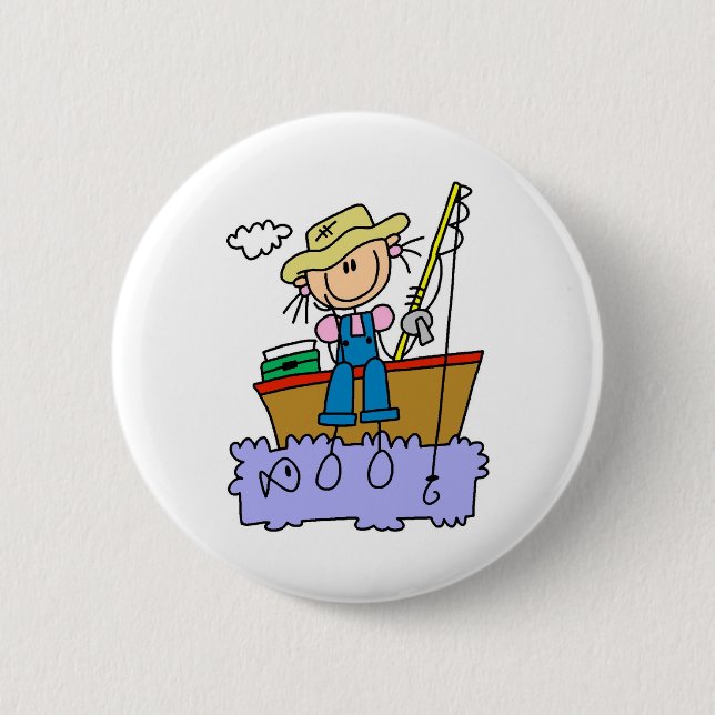 Strichmännchen Mädchen Fischen Button (Vorderseite)