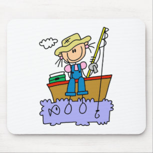Strichmännchen Mädchen Fischen Mousepad