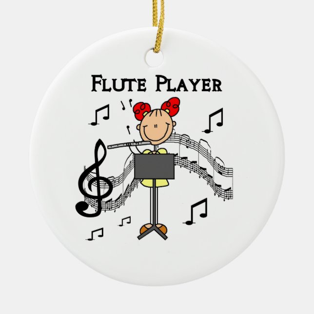 Strichmännchen-Mädchen-Flöten-Spieler-T-Shirts und Keramikornament (Vorne)