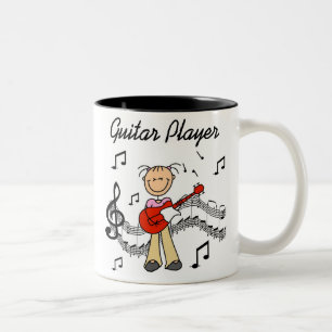 Strichmännchen-Mädchen-Gitarren-Spieler-T - Shir Zweifarbige Tasse