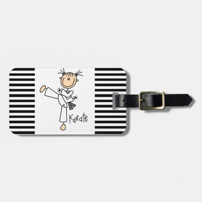 Strichmännchen-Mädchen-Karate-T - Shirts und Gepäckanhänger (Vorderseite horizontal)