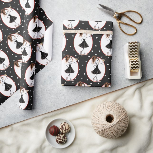 Strichmännchen Mädchen mit Martini Geschenkpapier (Kunsthandwerk)