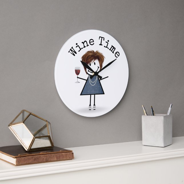 Strichmännchen Mädchen mit Weinglas Große Wanduhr (Büro)