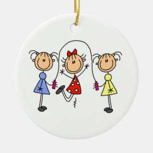 Strichmännchen-Mädchen-springendes Seil Keramikornament
