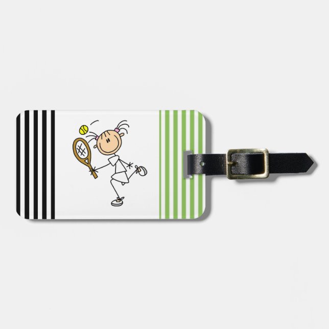 Strichmännchen-Mädchen-Tennis-Spieler-T - Shirts Gepäckanhänger (Vorderseite horizontal)