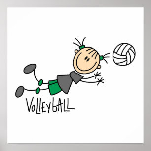 Strichmännchen-Mädchen-Volleyball-T - Shirts und Poster