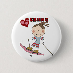 Strichmännchen-Mädchenskier-T-Shirts und Geschen Button