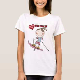 Strichmännchen-Mädchenskier-T-Shirts und Geschen T-Shirt