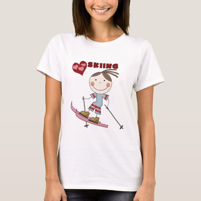 Strichmännchen-Mädchenskier-T-Shirts und Geschenke T-Shirt (Vorderseite)