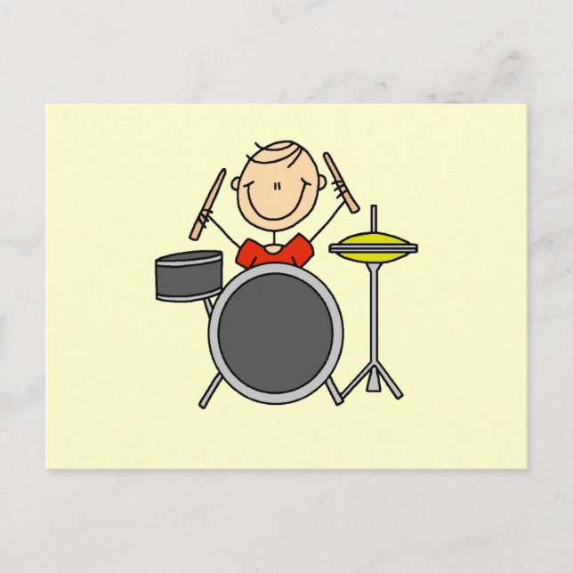 Strichmännchen Male Drummer T - Shirt und Geschenk Postkarte (Vorderseite)