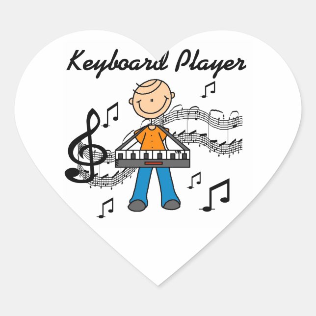 Strichmännchen Male Keyboard Player Geschenke Herz-Aufkleber (Vorderseite)