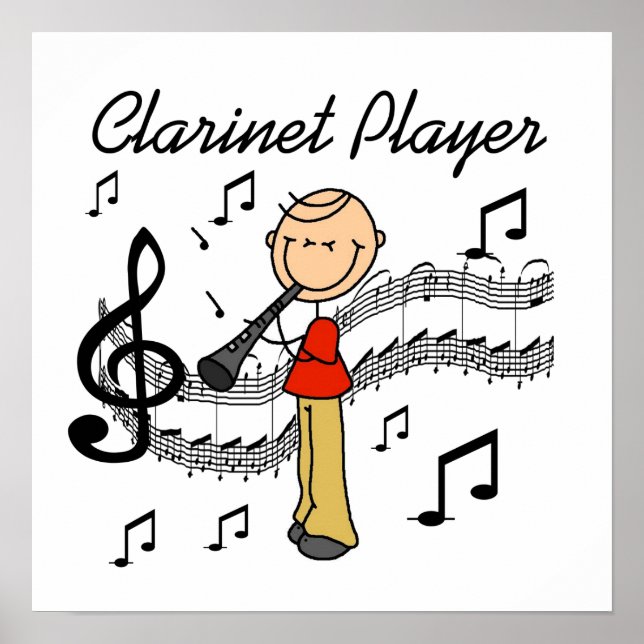 Strichmännchen Male Klarinette Player Tshirts und  Poster (Vorne)