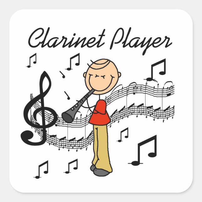 Strichmännchen Male Klarinette Player Tshirts und  Quadratischer Aufkleber (Vorderseite)