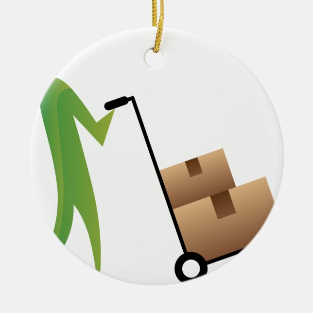 Strichmännchen-Mann-bewegliche Kästen Handtruck Keramik Ornament (Vorne)