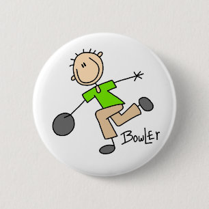 Strichmännchen-Mann-Bowler-T-Shirts und Geschenke Button