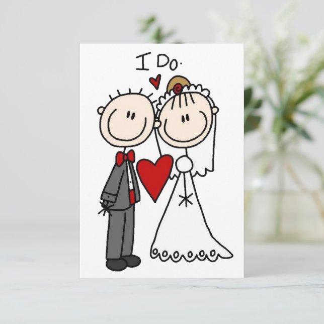 Strichmännchen Menschen Braut und Groom Hochzeit Einladung (Stehend Vorderseite)