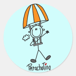 Strichmännchen-mit Fallschirm abspringenT - Shirt Runder Aufkleber