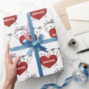Strichmännchen Newlyweds Glückwunsch Geschenkpapier