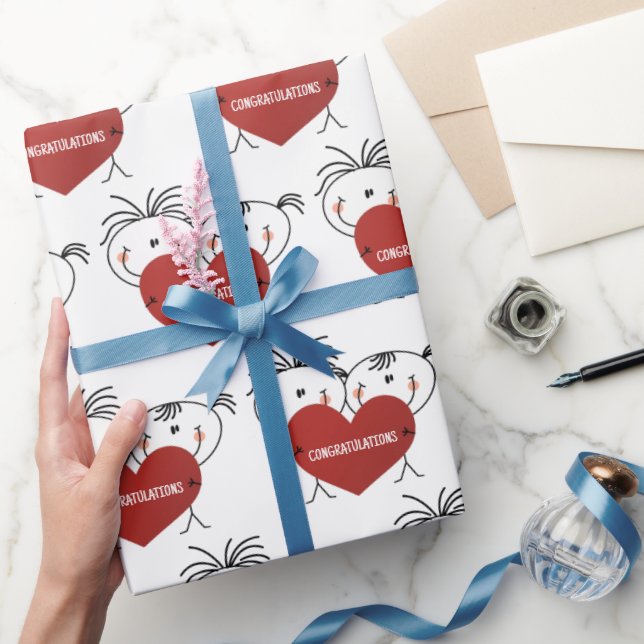 Strichmännchen Newlyweds Glückwunsch Geschenkpapier (Schenken)