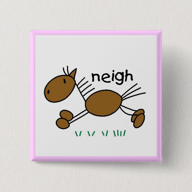 Strichmännchen-Pferdet-shirts und -geschenke Button (Vorderseite)