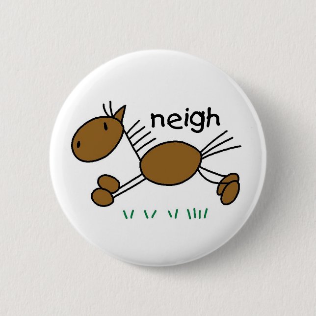 Strichmännchen-Pferdet-shirts und -geschenke Button (Vorderseite)