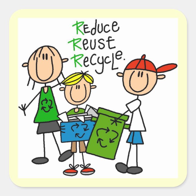 Strichmännchen reduzieren Wiederverwendung Gerecyc Quadratischer Aufkleber (Vorderseite)