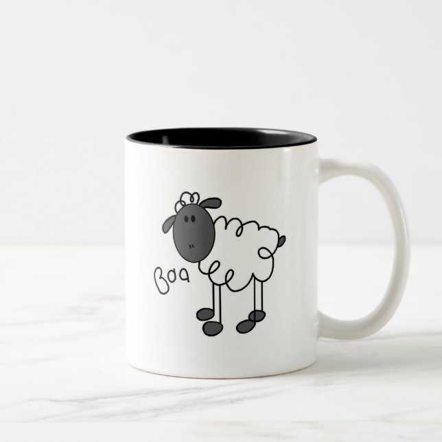Strichmännchen-Schaf-T-Shirts und Geschenke Zweifarbige Tasse (Rechts)