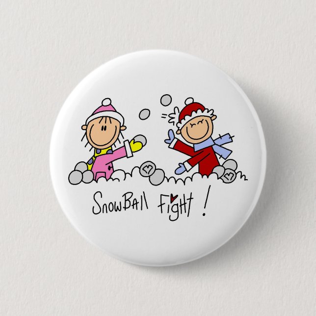 Strichmännchen Schneeballschlacht Button (Vorderseite)